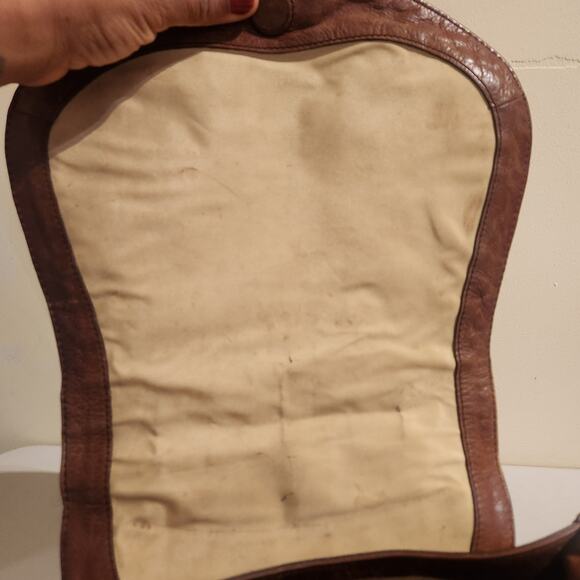 COLE HAAN Sierra Lasercut Brown Leather Crossbody Purse Distressed Boho Chic Bag - Picture 4 of 9